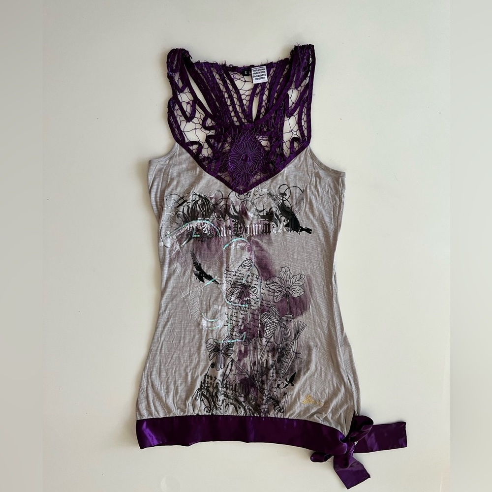 DESIGUAL Women Gothic tank top Purple and Beige with Gothic illustrations size S